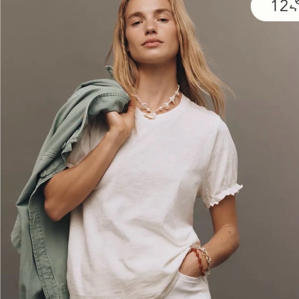 Pilcro Anthropologie Ruffle Sleeve White Tee